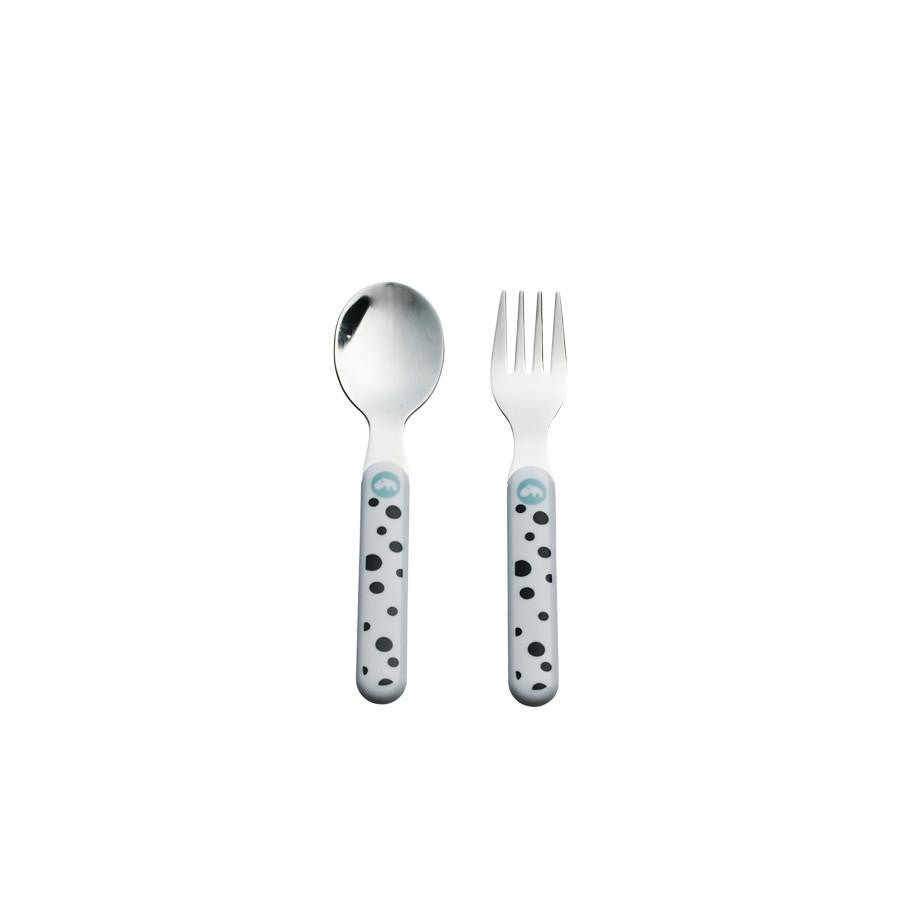 Done by Deer Happy Dots Spoon & Fork Set Blue - Wiggles Piggles 