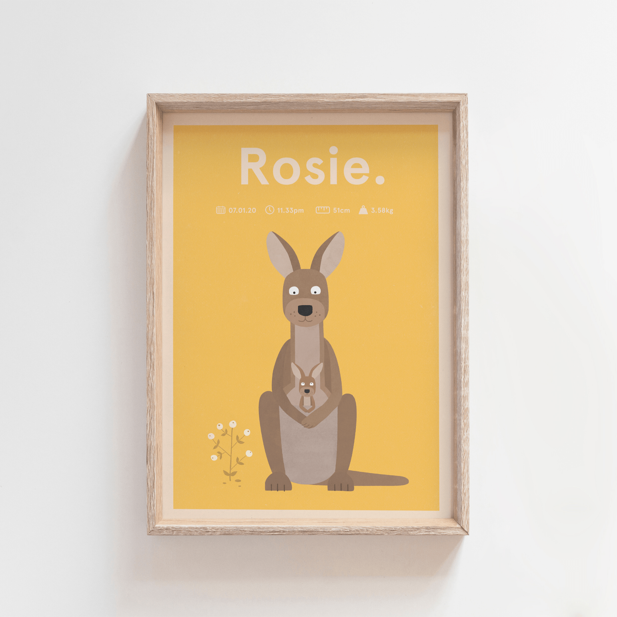 Regal Roo Birth Print (Yellow)