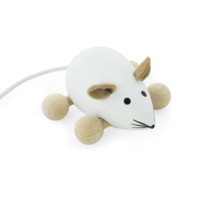 Wooden Push Along Mouse - White