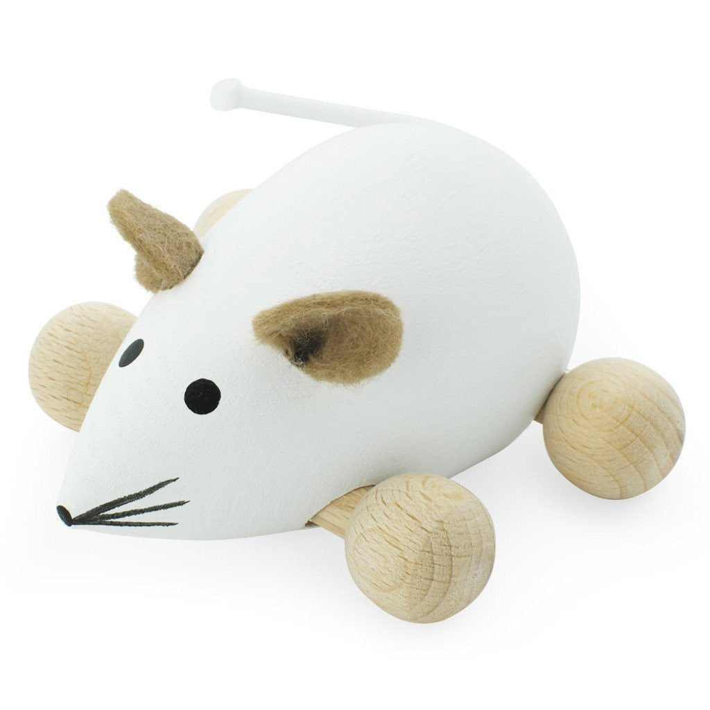 Wooden Push Along Mouse - White
